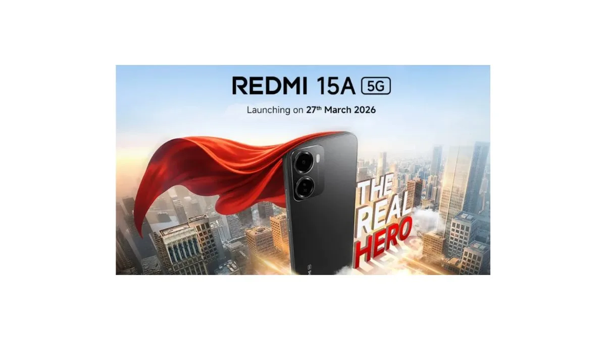 Xiaomi Redmi 15A 5G 2026 showing front display and dual-camera setup